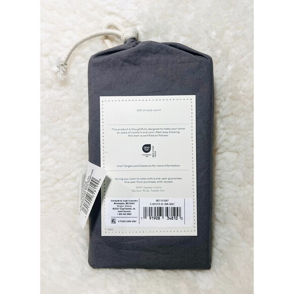Washed Supima Percale Solid Pillowcase Set - Casaluna  - Dark Gray - NEW - Picture 5 of 5